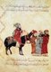 Iraq: A man on a donkey with three travellers. Miniature from the 'Maqam' or 'Assembly' illustrated by Yahya ibn Ma hmud al-Wasiti, 1237 CE